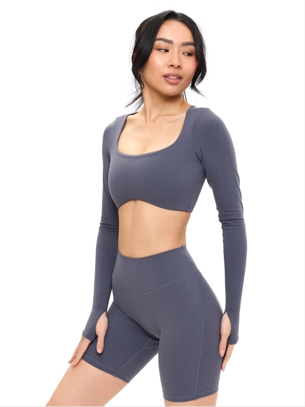BuffBunny Long Sleeve Curve Crop - Barista Blue